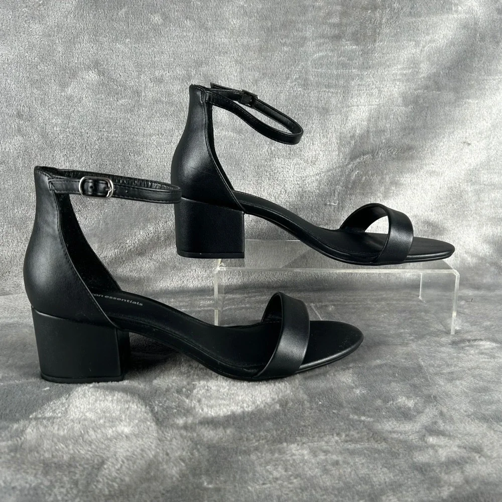 Amazon Essentials Womens Two-Strap Block Heel Sandals Black 10 Wide AE-W-SS-01